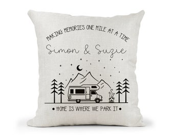 Personalised Camper Van Motorhome Campervan Cream Canvas Cushion,  home is where we park it , Home Decor, Wedding, Anniversary Gift