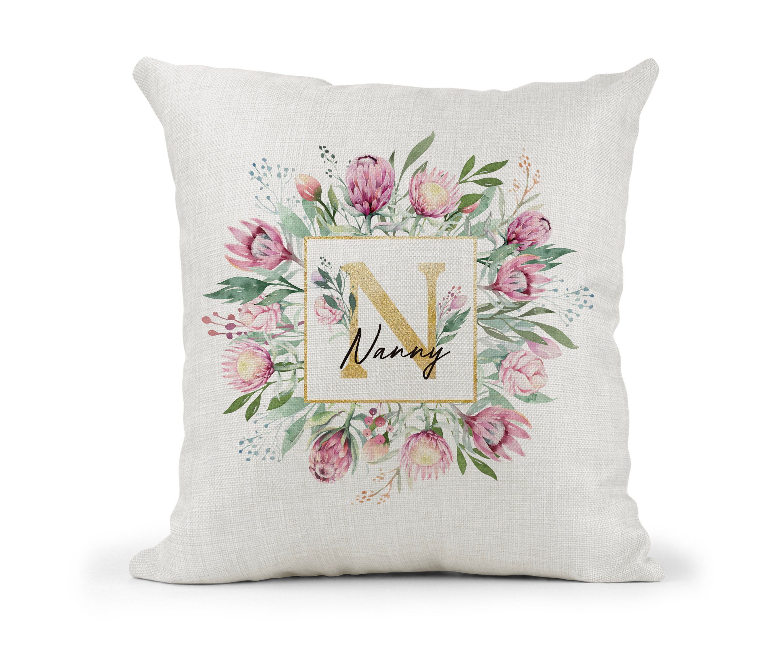 Personalised Cushion Burgundy Pink Gold Floral Nan Mum Etsy