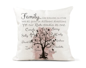 Personalised Cream Canvas Cushion, Scatter Cushion, Home Decor, Like Branches On a Tree, Family Quote, Farmhouse, New Home gift