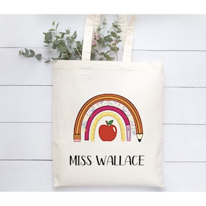 Personalised teacher Natural Beige Tote Bag.. Shopping Bag..pencil Rainbow..You are amazing.. Teacher,teaching  , Friend Gift