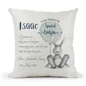 Personalised Godson Cream Cushion. Boys Christening gift, Keepsake Gift, Bedroom decor Godson Gift