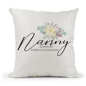 Personalised Nanny cushion.. loved by.. Grandchildren's names.. Birthday Gift/ 50th 60th 70th 80th 90th