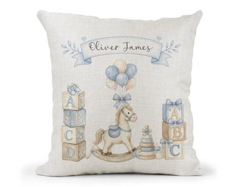 Personalised Cushion ,Boys  New baby ,  Nursery keepsake Gift, , Birth Details, Christening, 1st Birthday Keepsake,