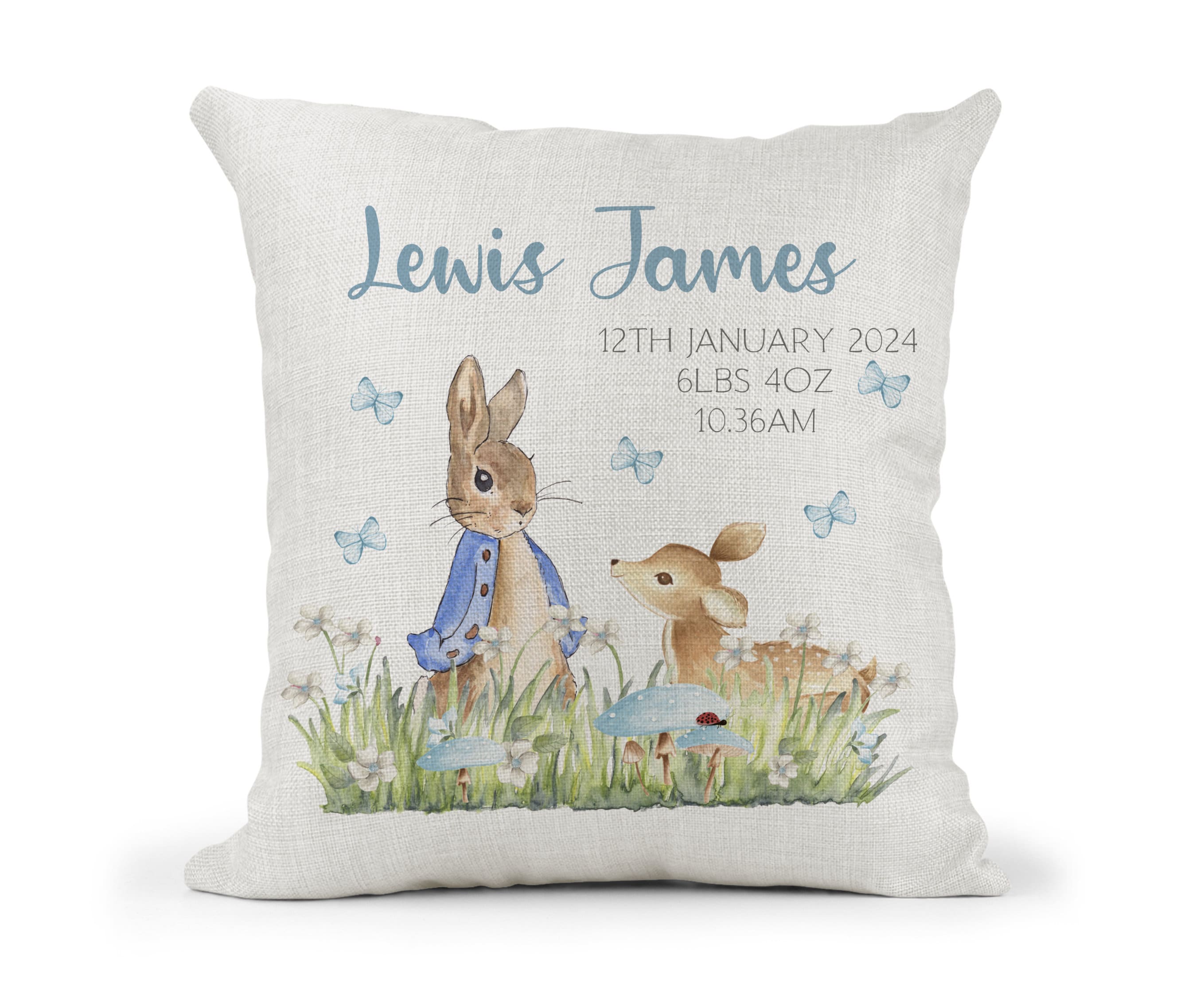 Peter Rabbit The Deer Personalised Peter Rabbit Deer Cushion.boys Christening Gift, New Baby ...