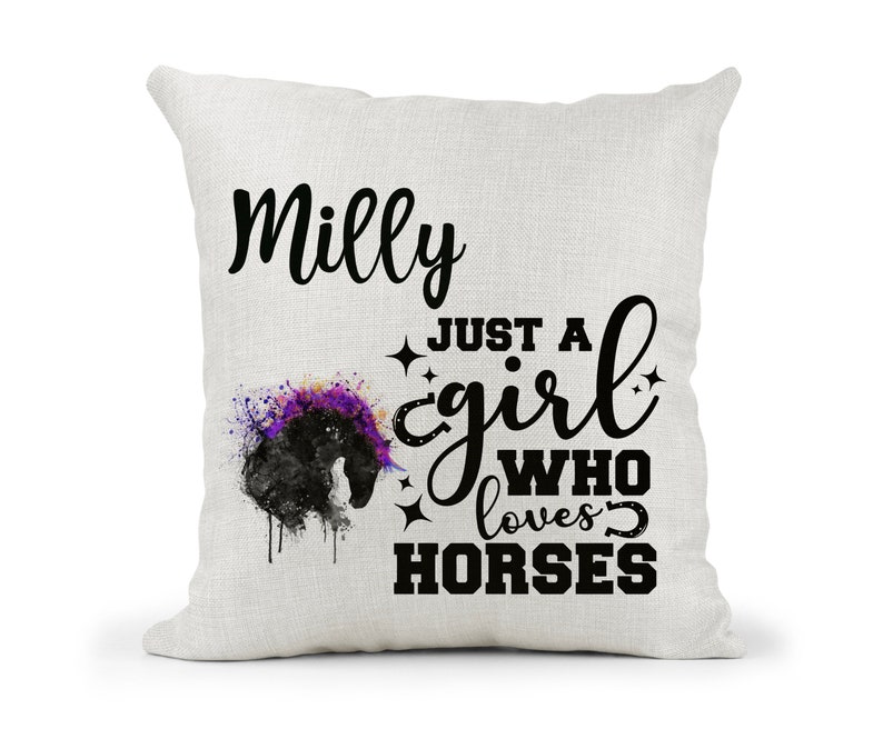 Personalised Horse Quote Cushion.. Just a girl who loves Horses.. Fun Horse Lover Gift.. Riding Jockey Show Jumper image 1