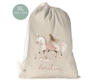 Personalised XL Drawstring Princess  Unicorn Toy bag Laundry Bag. Dressing up Bag Cream Beige Cotton Like Bag Toy Storage . Nursery