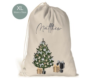 Personalised XL Drawstring Christmas sack/stocking.. Black Gold & Silver.. Boys Xmas Present Sack Gift Bag.. Daddy, Brother, Son