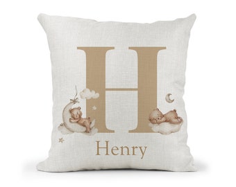 Personalised Teddy bear baby, children's  nursery bedroom Cream Cushion.. Baby Girl Birth details Gift.. New Baby Keepsake.. Cute Teddy Bear