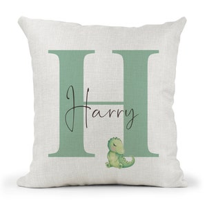 Personalised Dinosaur Cushion...Boys Girls  Name Letter Gift..Bedroom decor. Son.. Nephew.. Grandson..Godson...1st Birthday..Christening