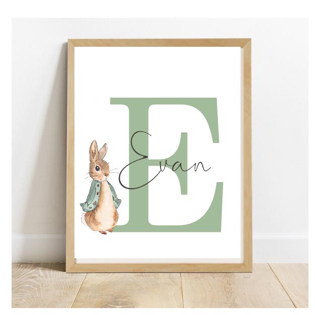 Peter Rabbit Green Rabbit Name Personalised Digital Peter Rabbit Sage Green Boys Name and Initial ...