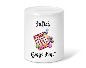 Personalised Bingo fund money Box-Ceramic Piggy Bank-Money saving Gift Nan/Mum/auntie gift