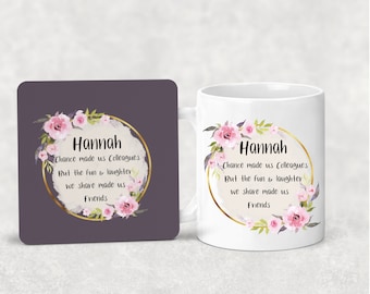 Personalised Ladies Mug & Coaster Gift, Chance made us colleagues / Friends... Leaving retirement birthday etc..