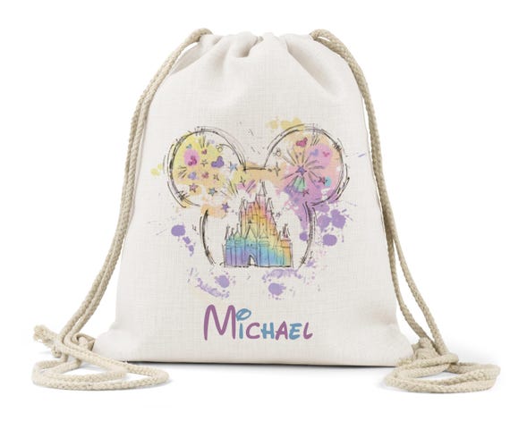 Personalised Girls Minnie , Mickey Castle Drawstring Bag  display picture 2