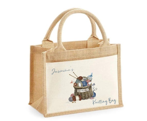 Personalised Jute Bag Knitting Knitting Basket