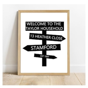 Bienvenida familiar digital personalizada a nuestro hogar, dirección postal, código postal, regalo familiar, descarga digital, impresión para pared, archivo jpeg pdf