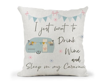 Personalised Caravan Fun Quote  Cream Canvas Cushion, Scatter Cushion, Home Decor, Friend Gift, Nan Grandad, Wine lover,