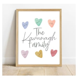 Digital  Personalised Family Surname and family heart  print   digital download wall  print jpeg pdf file