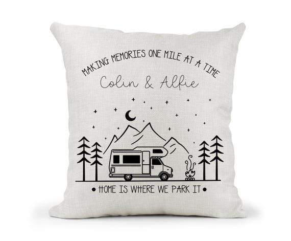 Personalised Camper Van Motorhome Campervan Cream Canvas Cushion,  home is where we park it , Home Decor, Wedding, Anniversary Gift