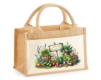 Personalised Jute Bag XL.. .. female floral Allotment... Gardening  Bag..mum , nan , auntie, friend gift