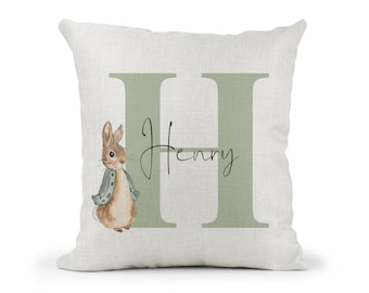Personalised Peter Rabbit Cushion...Boys name and intial Birthday Gift..Bedroom decor...Son.. Grandson.. Nephew.. Keepsake..