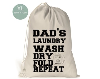 Personalised XL Drawstring Laundry Bag.. Fun.. Wash. Dry.Fold.Repeat...Men's Ladies Boy Girl.Cream Beige Cotton Like Bag 50cm x 70cm