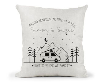 Personalised Pop Top Camper Van Motorhome Campervan Cream Canvas Cushion,  home is where we park it , Home Decor, Wedding, Anniversary Gift