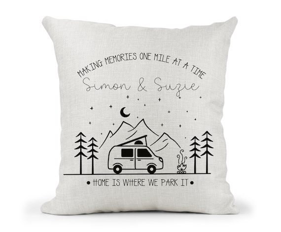 Personalised Pop Top Camper Van Motorhome Campervan Cream Canvas Cushion,  home is where we park it , Home Decor, Wedding, Anniversary Gift