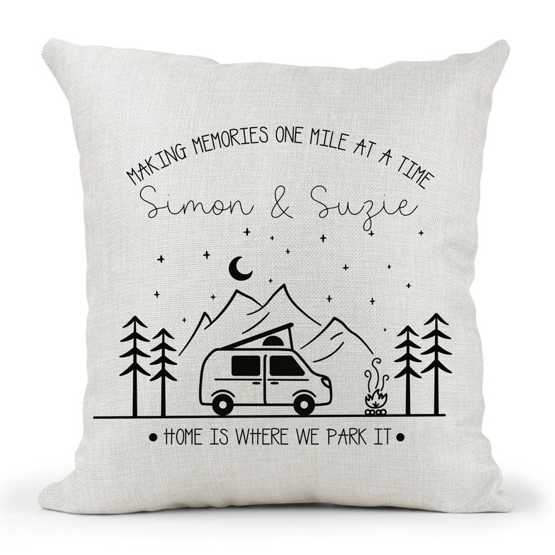 Personalised Pop Top Camper Van Motorhome Campervan Cream Canvas Cushion,  home is where we park it , Home Decor, Wedding, Anniversary Gift