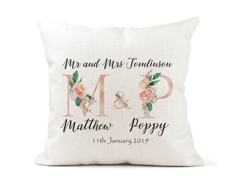 Personalised Rose Gold Initials Cushion, Wedding Gift,Mr and Mrs, Bride and Groom, Husband wife, Anniversary Keepsake, Letters