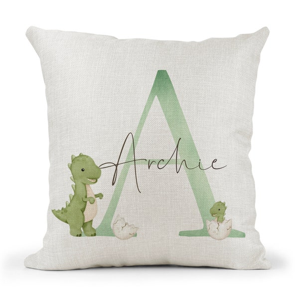 Personalised Dinosaur Cushion...Boys  girls  Name Letter Gift..Bedroom decor. Son.. Nephew.. Grandson..Godson...1st Birthday..Christening