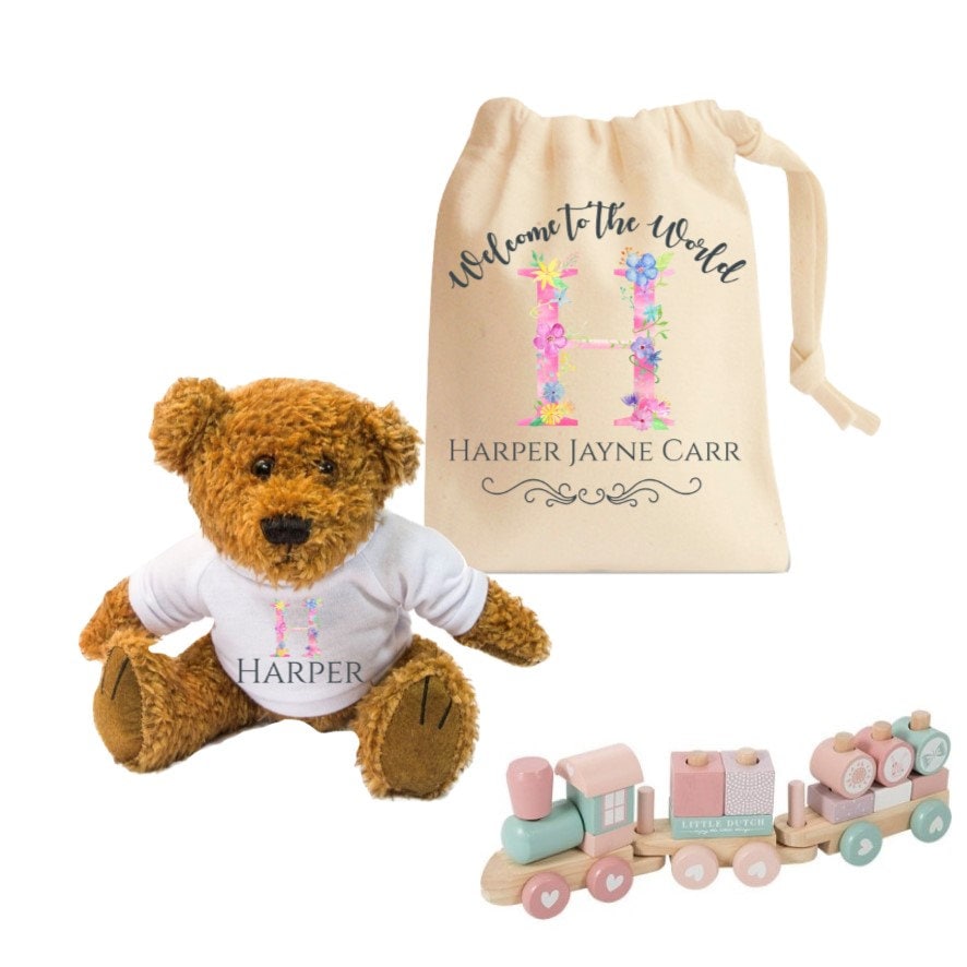 flower girl teddy bear gift personalised