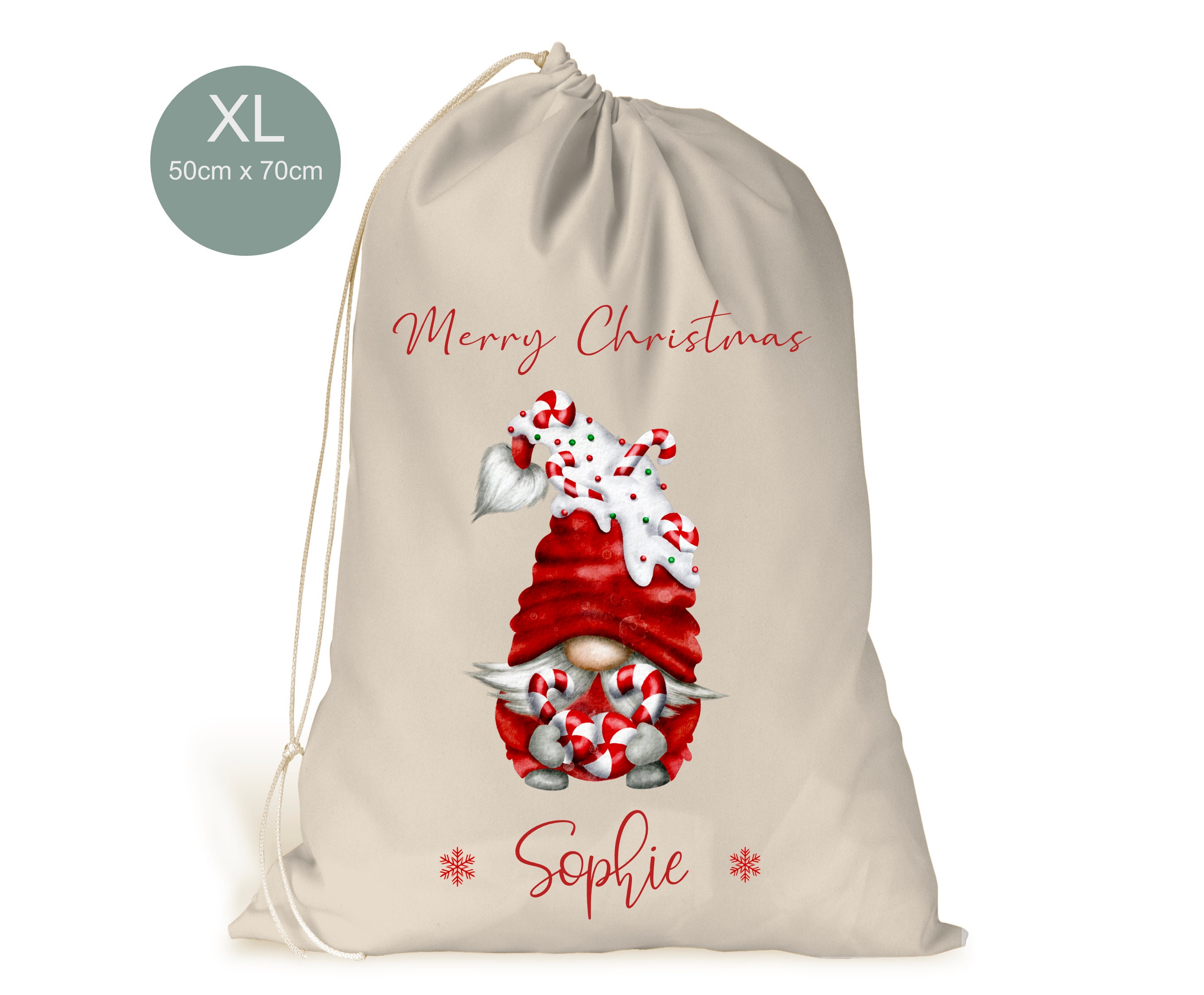 Extra Große Weihnachts-Geschenktüte Mit Gonks-Motiv – 45 Cm Hoch, Aus Kraftpapier, Inkl. Schleifen & Namensetikett