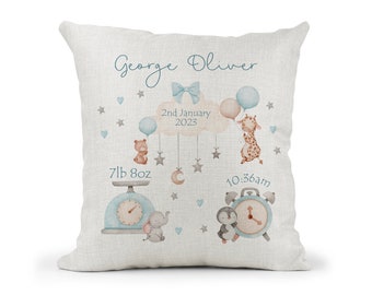 Personalised Cushion,Boys  New baby , Weight, Time, Date keepsake Gift, , Birth Details, Christening, 1st Birthday Keepsake,