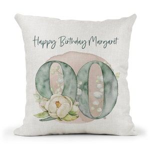 Personalised Special Birthday Cushion 90th Birthday Green Floral Mum, Nan, Friend,Sister Gift