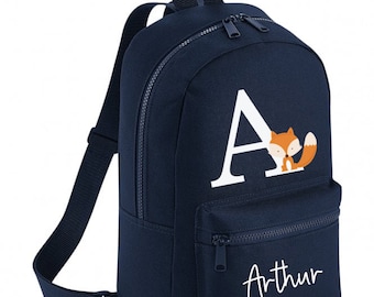 Personalised fox Mini Rucksack Backpack navy Boys Girls Nursery Bag School bag Cute Fox & Name