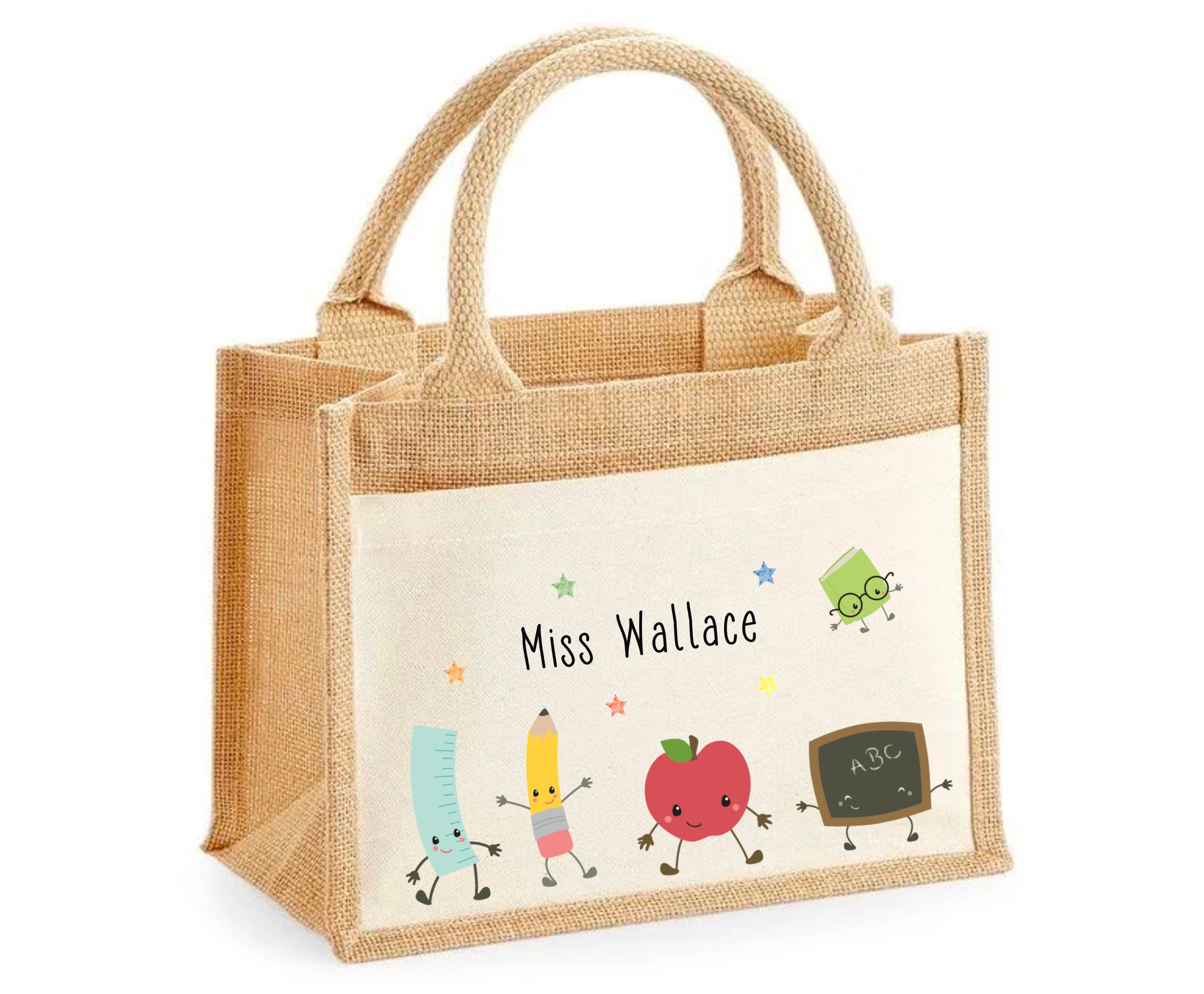 Personalised teacher jute bags hotsell