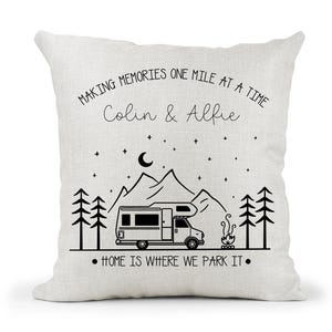 Personalised Camper Van Motorhome Campervan Cream Canvas Cushion, home is where we park it , Home Decor, Wedding, Anniversary Gift image 2