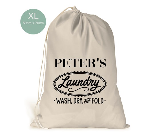 Personalised XL Drawstring Laundry Bag.. Vintage Laundry Sign..men's Ladies  Boy Girl.. Cream Beige Cotton Like Bag 50cm X 70cm 