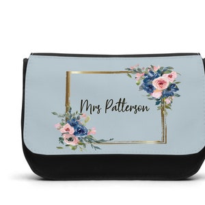 Personalised Pencil Case.. Girls Navy Gold & blue pink  Floral..Make up Bag ...Back To School.. Christmas Bag  Gift Birthday Stocking Filler