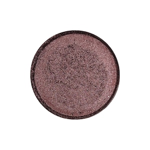 May include: A single round eyeshadow pan with a shimmery, deep purple color.