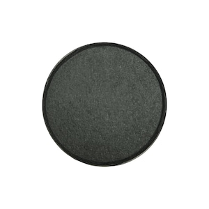 May include: A black round tray with a textured surface.
