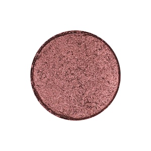 May include: A round, pressed eyeshadow pan with a shimmery, metallic finish in a deep, reddish-brown color.
