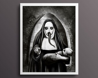 Evil Nun Print With Black & White Horror Wall Art