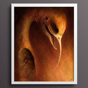 Ancient Creature Print With Creepy Surreal Horror Wall Art