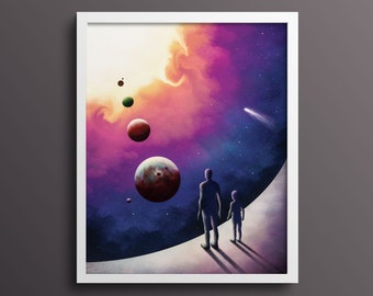 Solar System Explorers Print With Astronomy Sci-Fi Wall Art