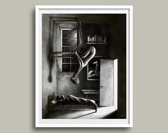 Nightmarish Sleep Paralysis Art Print | Black & White Horror Wall Art | Free delivery