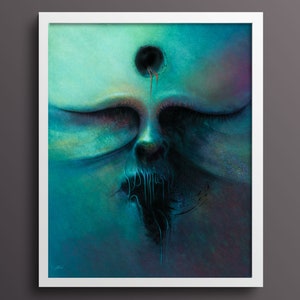 Impresión de cara demoníaca con arte de pared de terror surrealista espeluznante