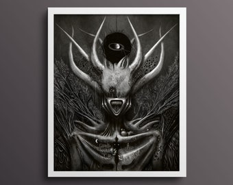Capricorn Zodiac Black & White Sci-Fi Wall Art - Limited Numbered Signed Edition