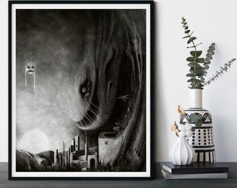 Dragod | Fine Art Giclée Print | Retro, Black & White, Horror, Diabolical, Halloween Gift