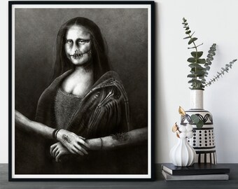 Monstra Lisa | Fine Art Giclée Print | Retro, Black & White, Horror, Diabolical, Halloween Gift